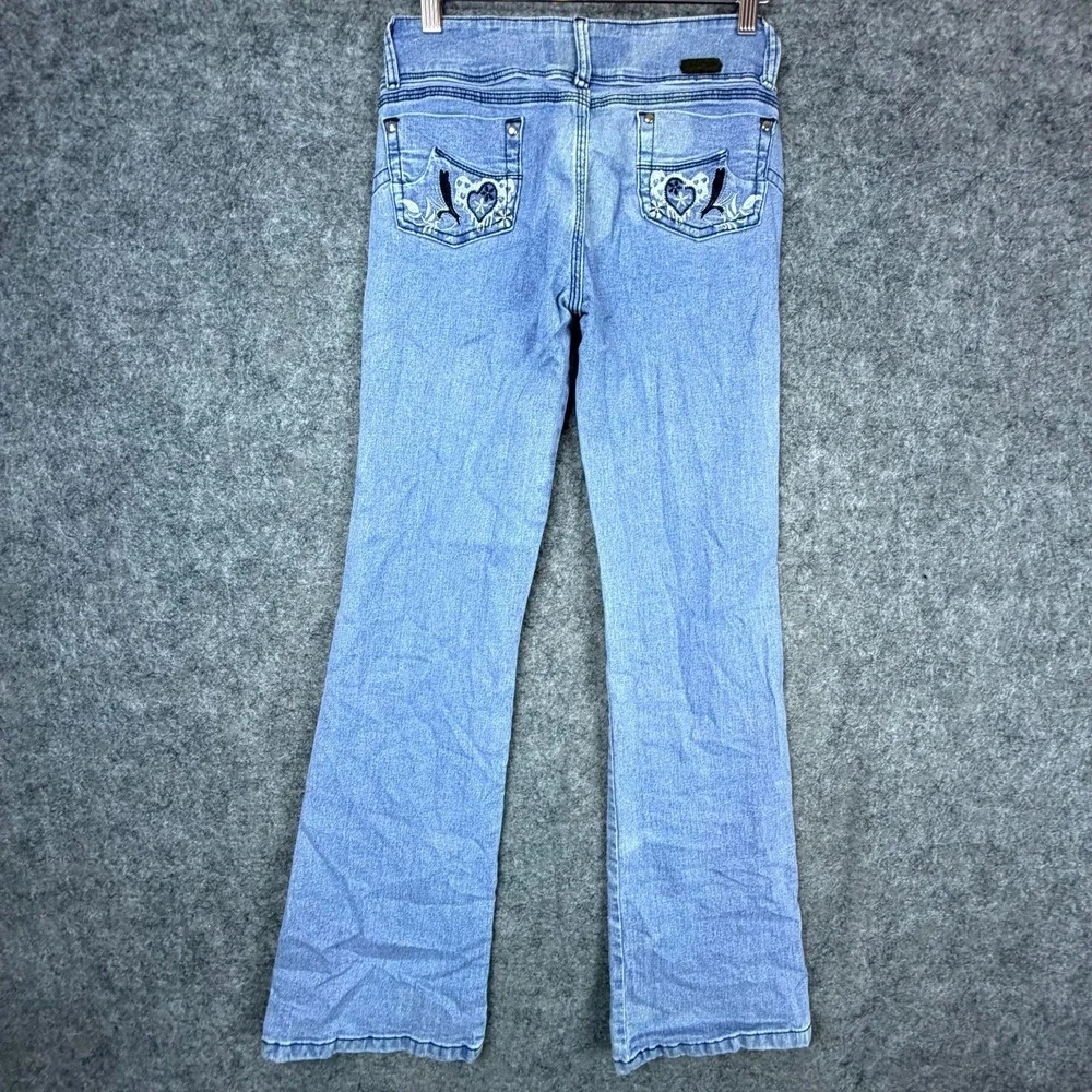 Mashi Premium‎ Jeans Womens 30 Blue Embroidered Y2K Low Rise Bootcut Leg